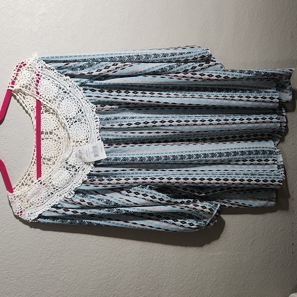 Eyelash Colture Blouse Womens Size 3X Western Boho Lace Crochet Blue NEW